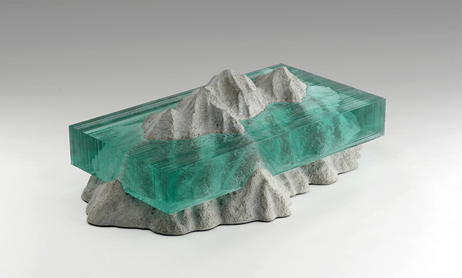 Glass sculptures, New Lands II, Laminated clear float glass with cast concrete.