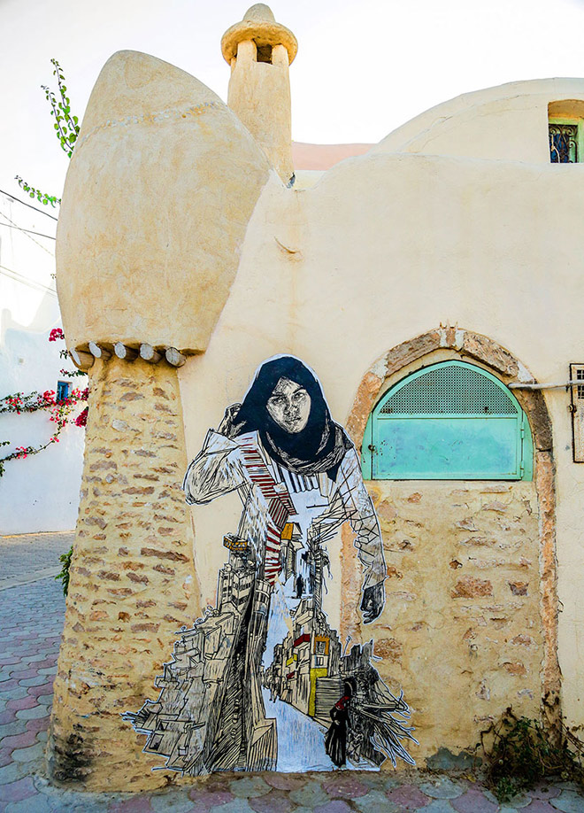  Il villaggio della street art in Tunisia, a mural by swoon