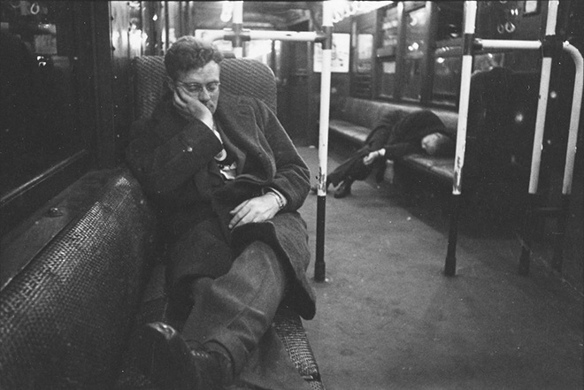 Stanley Kubrick. Life and Love on the New York City Subway. Men sleeping in a subway car. 1946. Museum of the City of New York. X2011.4.10292.73C