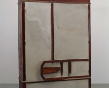 Doris Salcedo - Untitled, 1998, Wooden armoire, wooden chair, concrete, and steel - 84 1/4 x 58 7/8 x 22 1/2 in. (214 x 149.5 x 57 cm). Tate: Presented by the American Fund for the Tate Gallery 1999. Photo: David Heald - Reproduced courtesy of the artist; Alexander and Bonin, New York; and White Cube, London