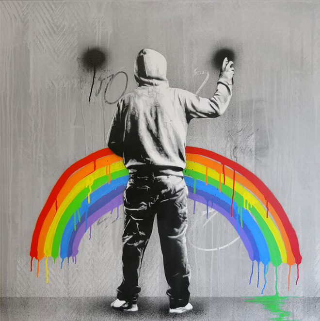 Martin Whatson - Sad Rainbow, Mixed media on canvas - 40 x 40 Inches - 100 x 100 cm