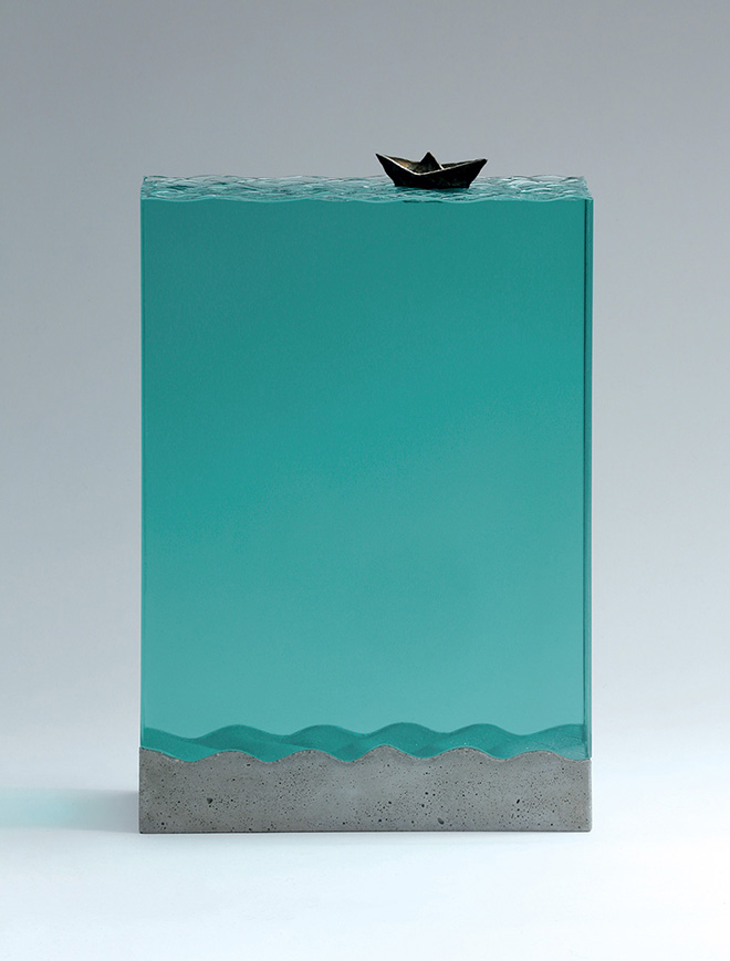 Ben Young - Folded Voyage - Laminated clear float glass with cast concrete and cast bronze. H 350 x L 230 x D 120mm.