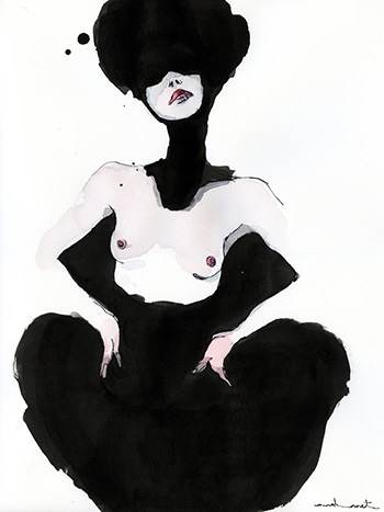 Conrad Roset, BLACK 14 - India ink and watercolor on paper (Canson Moulin du Roy, 100% cotton, 300 g/m2), 11.80″ x 15.70″