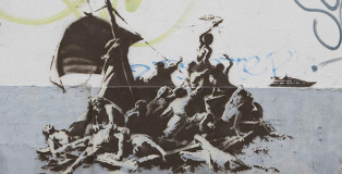 Banksy - Calais Town centre, We're not all in the same boat. A contemporary version of The Raft of the Medusa by Théodore Géricault