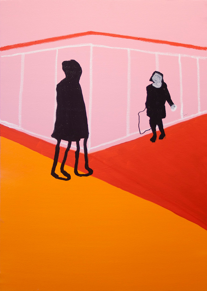 Stefania Ruggiero, Senza titolo, 2016, spray, acrilico, pastello a olio e marker su tela, 70x50-cm