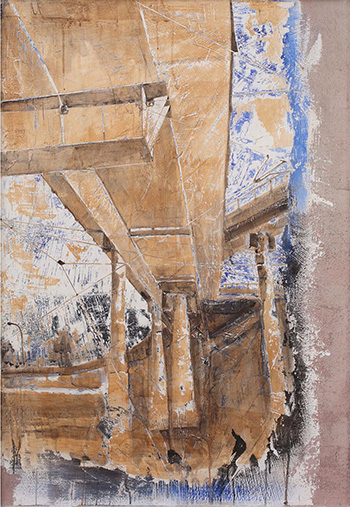 Andrea Capanna - KC1-ZL25 Tangest 5. Sabbia, Cemento, Intonaco, Acrilico su legno - cm 132x92