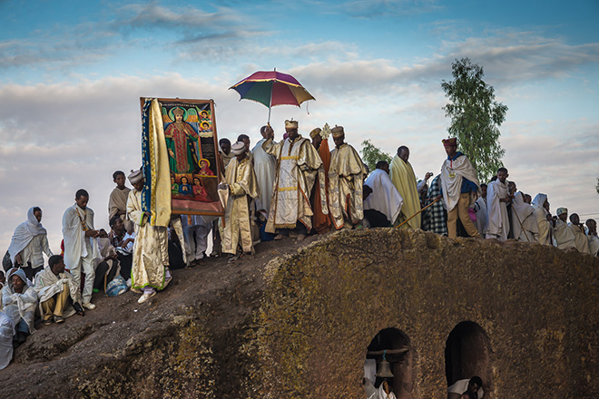 Christopher Roche - Ethiopia, Priests at dawn, Christmas day, Lalibela