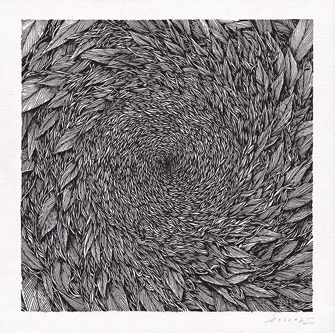 Tellas - Around you, 2016, ink on paper, 30x30 cm