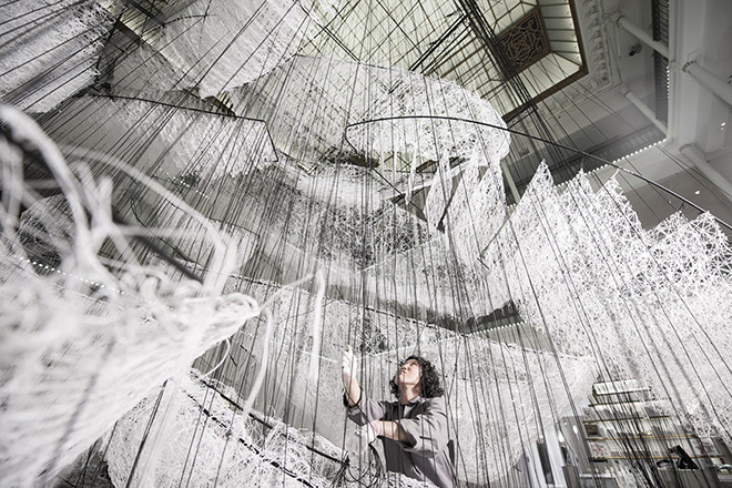 Chiharu Shiota - Where are we going?, 2017, installation Bon Marché Rive Gauche, Paris. photo credit: Gabriel de la Chapelle