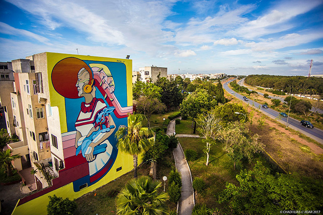 David Rocha Visual artist - Jidar festival, Street art Rabat, 2017. photo credit: ©CHADI ILAS