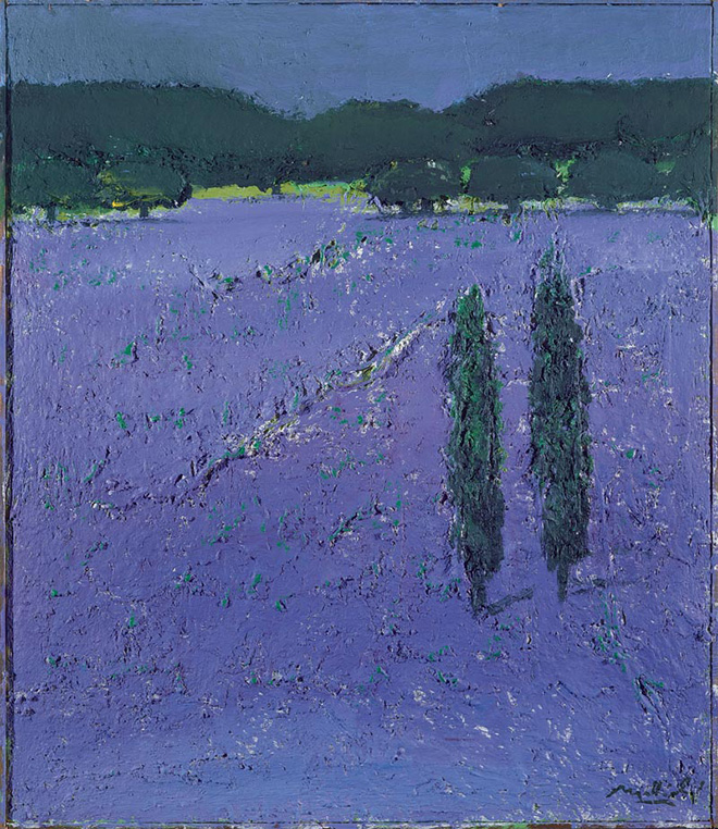 Carlo Mattioli - Campo di lavanda, 1980, olio su tela, 70x60 cm, collezione privata