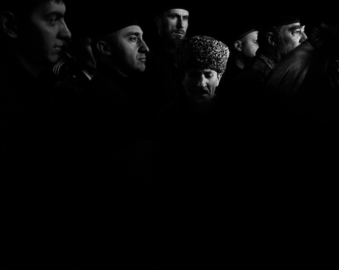 ©Davide Monteleone - Spasibo. A group of men leaving leaving the Akhmad Kadyrov Mosque in Groznyj