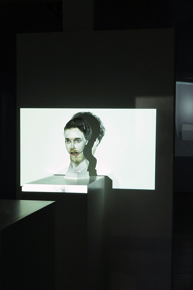 mustafa sabbagh - rinasci:mentale, 2015, installazione multimediale [scultura in gesso + video HD], dimensioni variabili