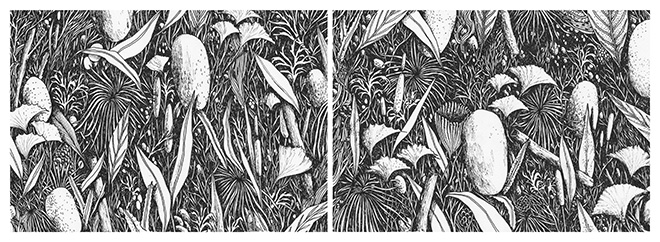 Tellas - The forest, MAGMA Gallery, 24 x 64 cm ink on paper