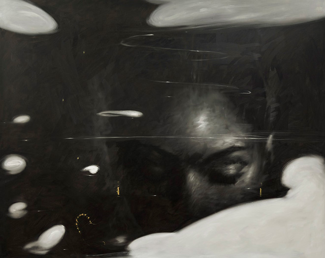 Omar Galliani - Felden Lake, 2016, olio su tela, cm 200x300