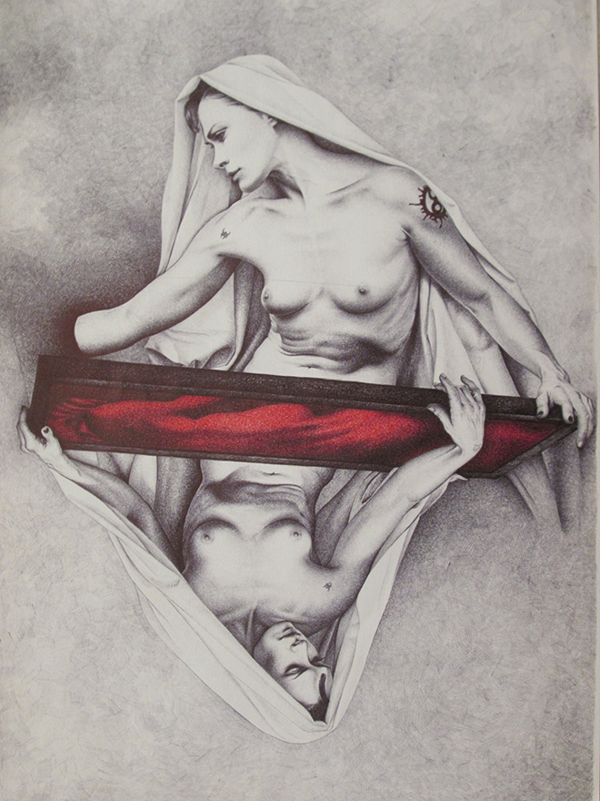 Adele Ceraudo - La pietà, 2012, collezione Le affinità elettive, 2011-2013 disegno a bic su carta Fabriano, cm 48x33