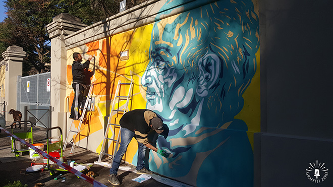 Andrea Marrapodi (Kiv), Gregorio Pampinella - Lazzaro Spallanzani, murales di via Folchi a Roma, Ospedale Spallanzani