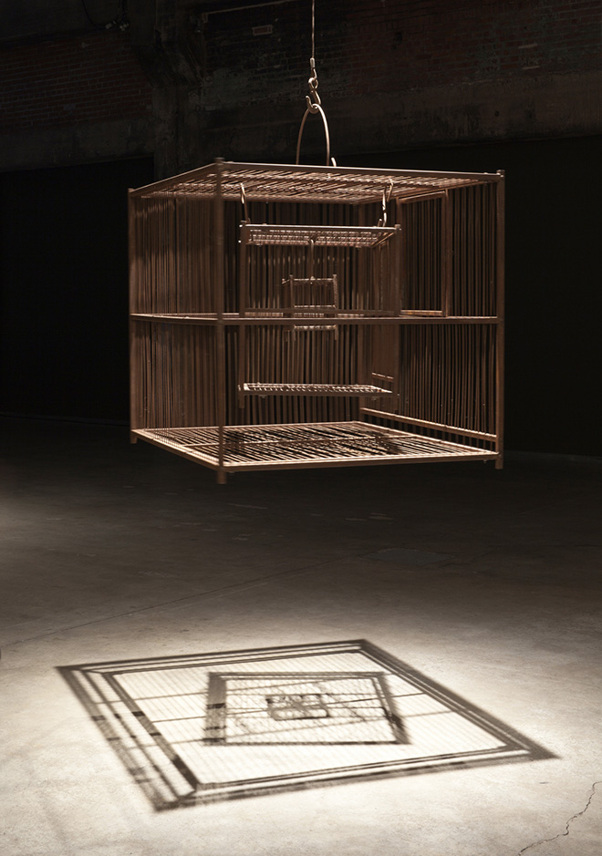 Shilpa Gupta - Untitled (cage), 2011, tre gabbie in metallo, cm 117x99x99. Photo by Guy L’Heureux, Courtesy of the artist and GALLERIA CONTINUA, San Gimignano / Beijing / Les Moulins / Habana.