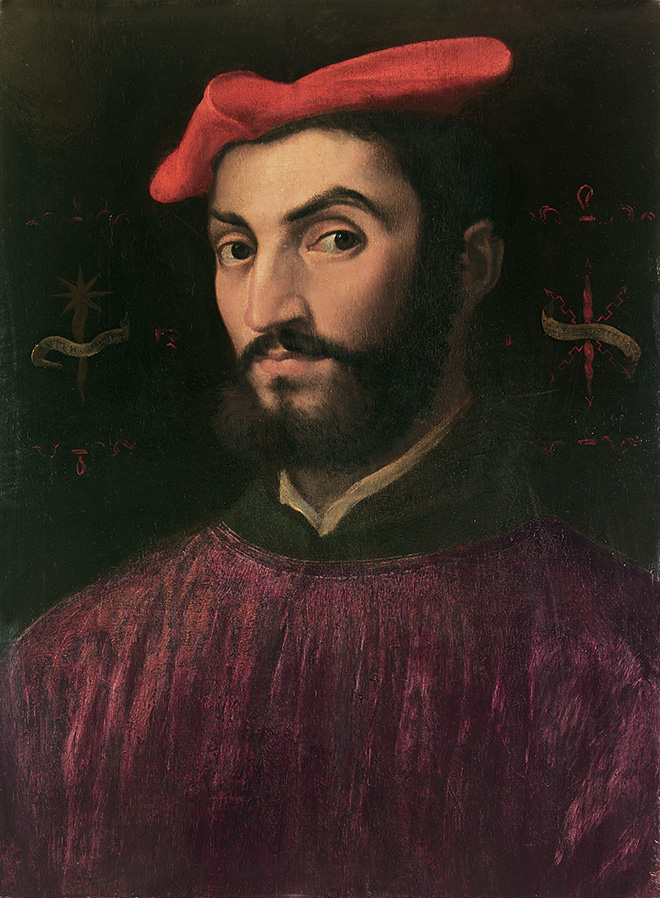 Sebastiano Luciani, detto Sebastiano del Pombo - [Venezia, 1485 c. - Roma, 1547], Ritratto di Ippolito de' Medici. governatore di Firenze e cardinale, 1530-31, olio su tavola di pioppo, cm 54,4 x 40,3.