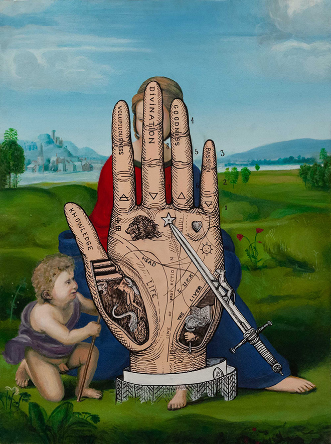 OZMO - Raphael hand of the poet, 100x70, 2016, acrilico su pvc di recupero. Street Art Ways, exhibition Melano (CH)