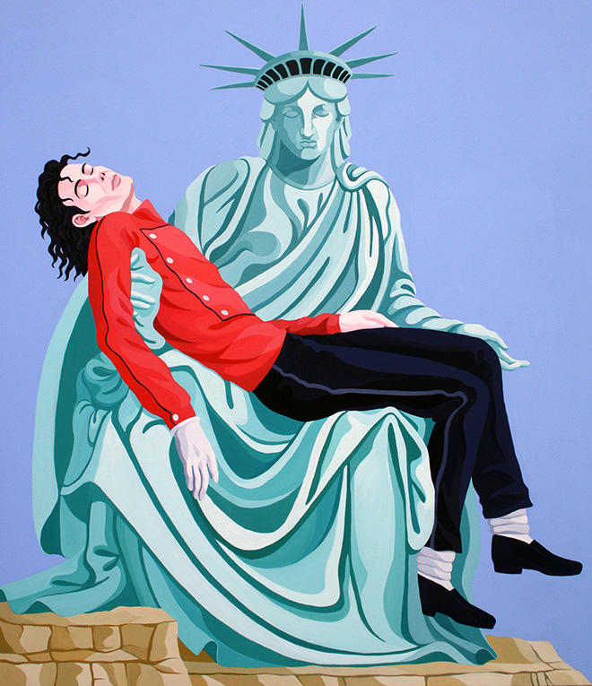 Giuseppe Veneziano - La pietà di Michael Jackson, 2010, acrilico su tela, cm 150x130 