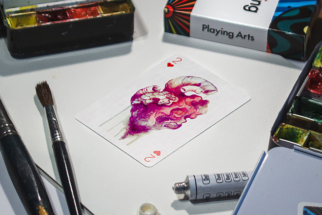 Playing Arts: Edition Zero. 2 of Hearts, illustration by Sara Blake. photo credit: @cardsareart