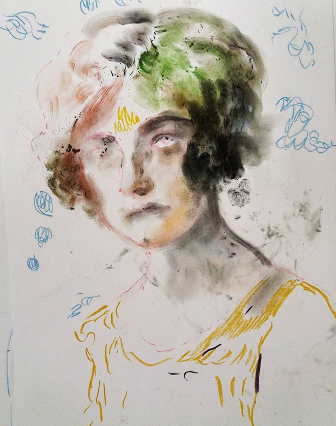 Elisa Filomena - Donna degli anni '50, pastelli su carta, cm. 50x40, 2017.