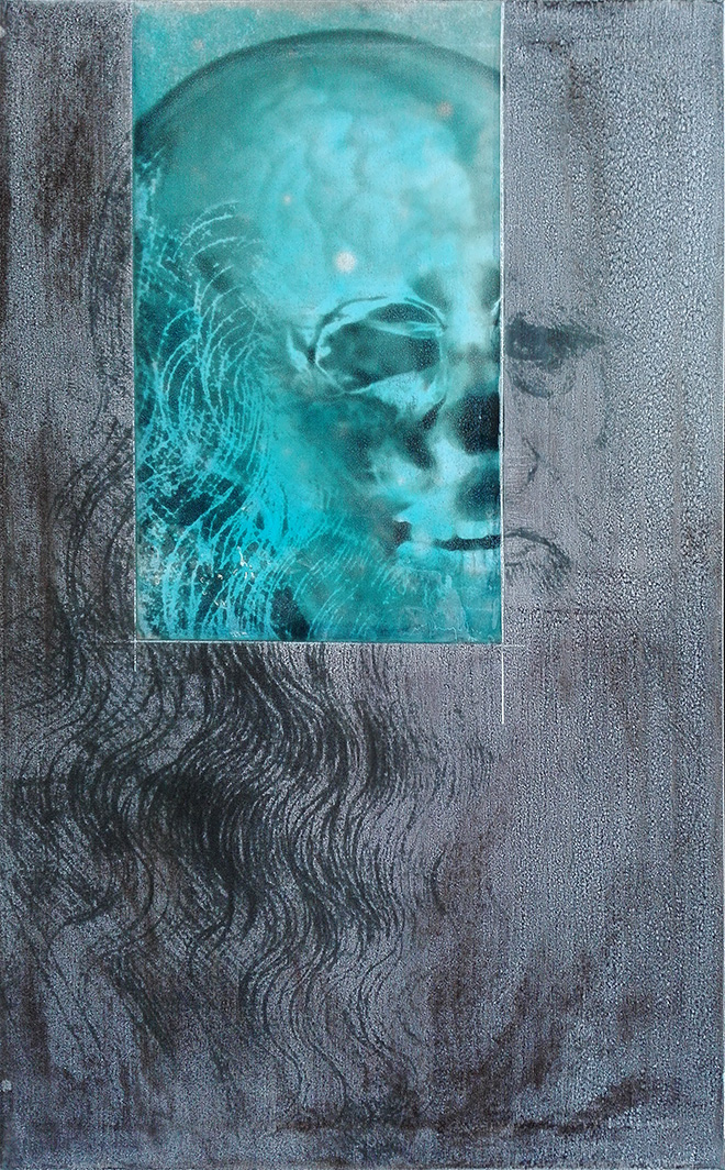Renato Meneghetti - Grandi Maestri/ Leonardo, Autoritratto, 2010. Alcohol and resin on pigmented canvas. 100 x 62 cm (39.4 x 24.4 in)