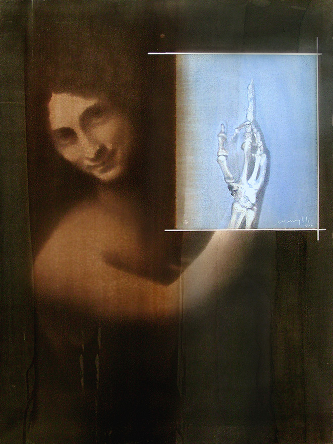 Renato Meneghetti - Grandi Maestri/Leonardo, San Giovanni Battista, 2010. Alcohol on pigmented canvas. 80 x 60 cm (31.5 x 23.6 in)