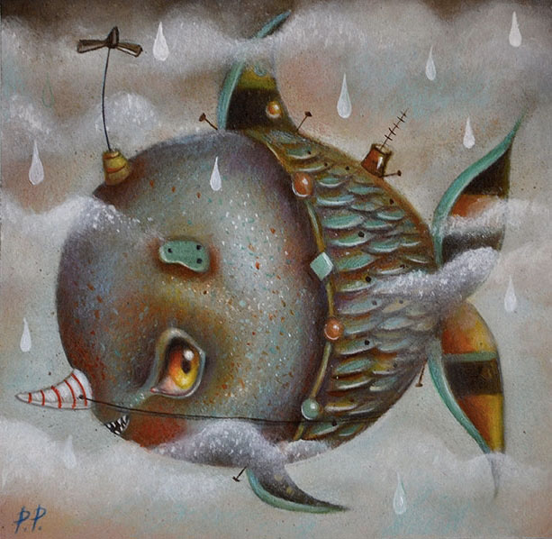 Paolo Petrangeli - Bartolomeo, il pesce volante, oil on paper, 15x15 cm