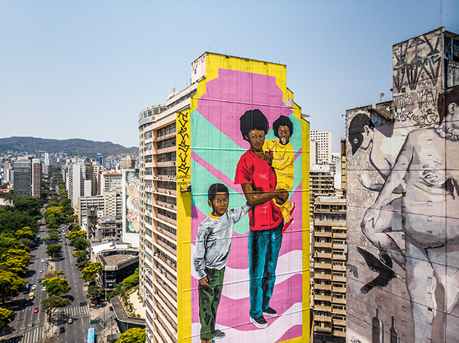 Robinho Santana - Mural for CURA - Urban Art Circuit, Belo Horizonte (Brazil). photo credit: Instagrafite