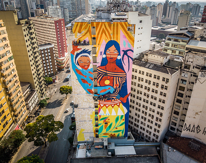 Daiara Tukano - Mural for CURA - Urban Art Circuit, Belo Horizonte (Brazil). photo credit: Instagrafite