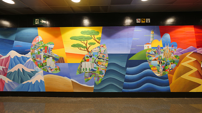 Philip Stanton - The colours of the gratitude, mural (stazione Guinardó / Hospital de Sant Pau), Barcellona. photo credit: ©Guillermo Cruz