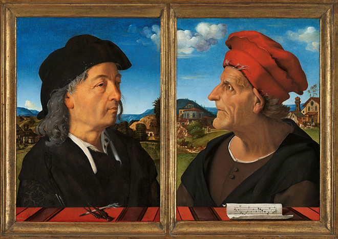 Piero di Cosimo, Portraits of Giuliano and Francesco Giamberti da Sangallo, 1482 - 1485. On loan from the Mauritshuis