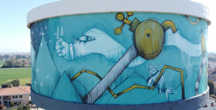 Mr. Fijodor - Pipes, taps, mountains and water with some fish, RAINBOW project, murale sul deposito idrico a Santa Croce sull'Arno