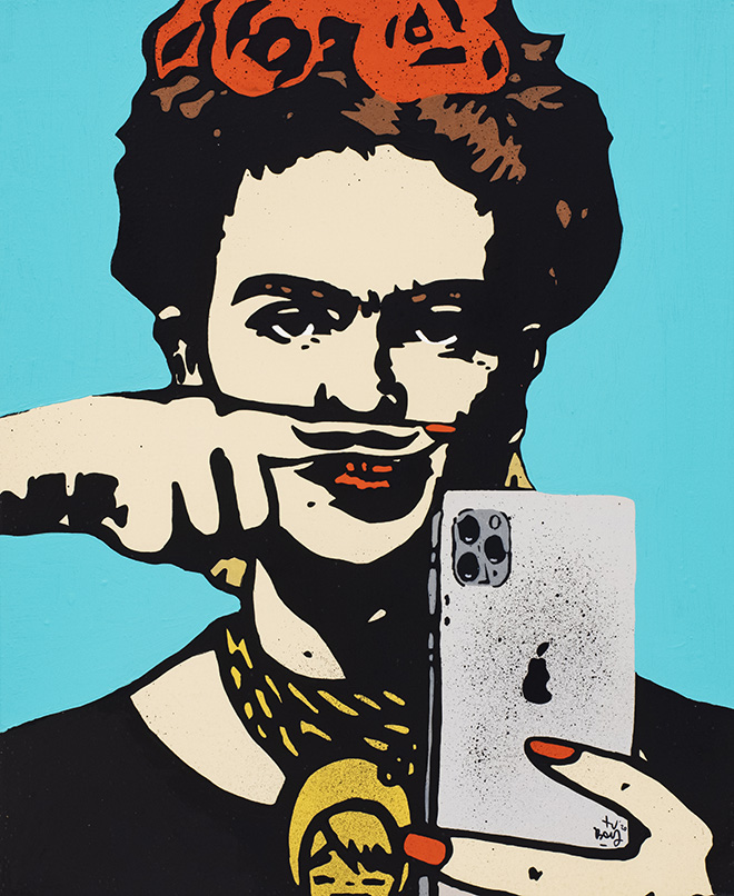 TVBOY - Frida's selfie, light blue mixed media on canvas, 65x80