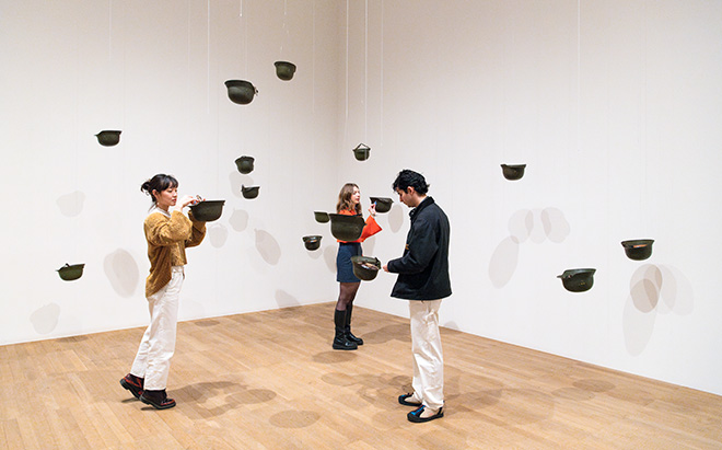 ©Yoko Ono, Helmets (Pieces of Sky), 2001, installed in YOKO ONO: MUSIC OF THE MIND, Tate Modern, London, 2024. Photo © Tate (Lucy Green)