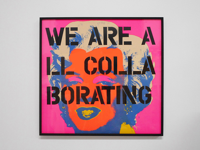 Claire Fontaine - We are all (IV), 2012, serigrafia e vernice spray su carta, cm 91,3 x 91,3. Courtesy Collezione privata, Messina, Italia