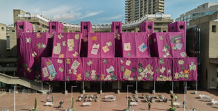 Ibrahim Mahama: Purple Hibiscus. Installation view Barbican Lakeside. 10 April 2024 – 18 August 2024. © Dion Barrett / Barbican Centre
