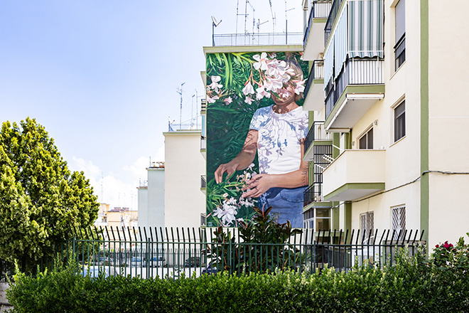 Eloise Gillow - Oleandro del quartiere, murale per SanPArt 2024, Quartiere San Paolo, Bari. Photo credit: Federico Landi