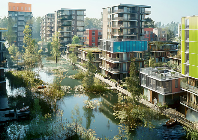 MVRDV - WHAT-IF: Nederland 2100, Waterlogged City Post War Neighbourhood