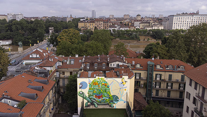 Mrfijodor + Corn79 - Land turtle but river lover, Torino. Photo by Krono Photo Filmmaking & Riccardo Lanfranco