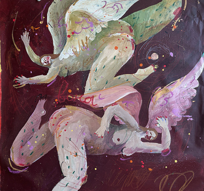 Iryna Maksymova - Angels, 2023, acrilico su tela, 50x50, cm