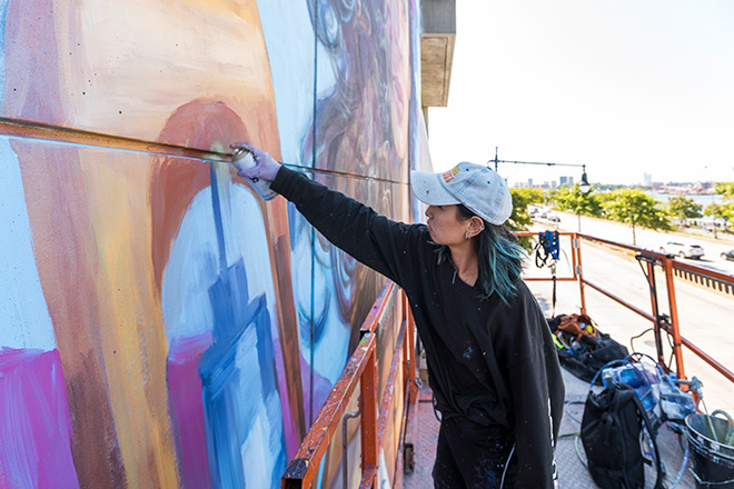 Emily Ding - Sustainable Fashion Mural (work in progress), Hudson Yards, New York. Photo credit: @dr_derek for @StreetArtMankind