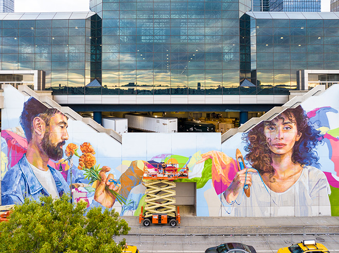 Emily Ding - Sustainable Fashion Mural (work in progress), Hudson Yards, New York. Photo credit: @dr_derek for @StreetArtMankind