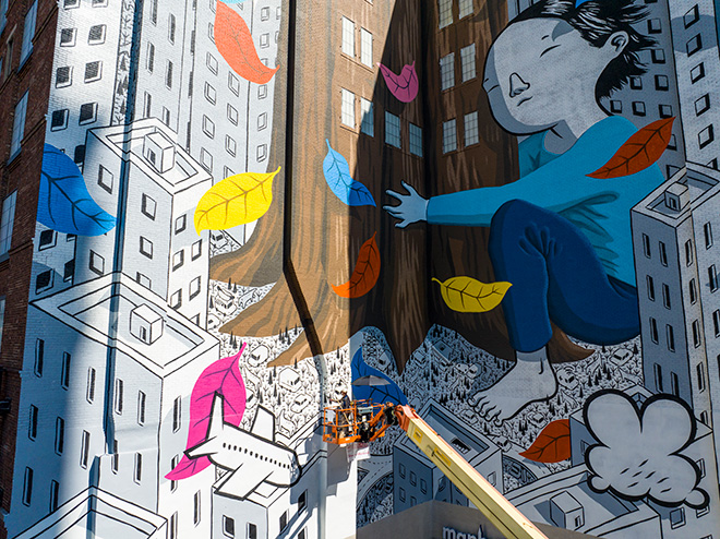 Millo - Urban Restoration Mural (work in progress), Hudson Yards, New York. Photo credit: @dr_derek for @StreetArtMankind