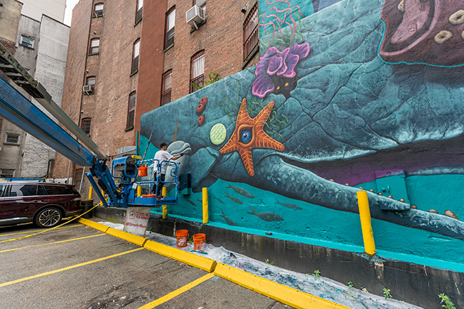 Dulk - Ocean Ecosystem Mural (work in progress), Hudson Yards, New York. Photo credit: @dr_derek for @StreetArtMankind