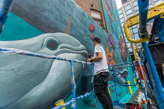 Dulk - Ocean Ecosystem Mural (work in progress), Hudson Yards, New York. Photo credit: @dr_derek for @StreetArtMankind