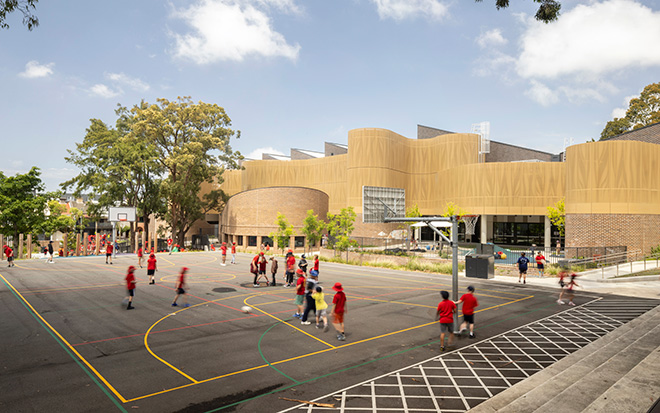 fjcstudio architecture - Darlington Public School, Sydney. The library is placed at the symbolic heart of the campus between the urban and the natural. Photo credit: Brett Boardman