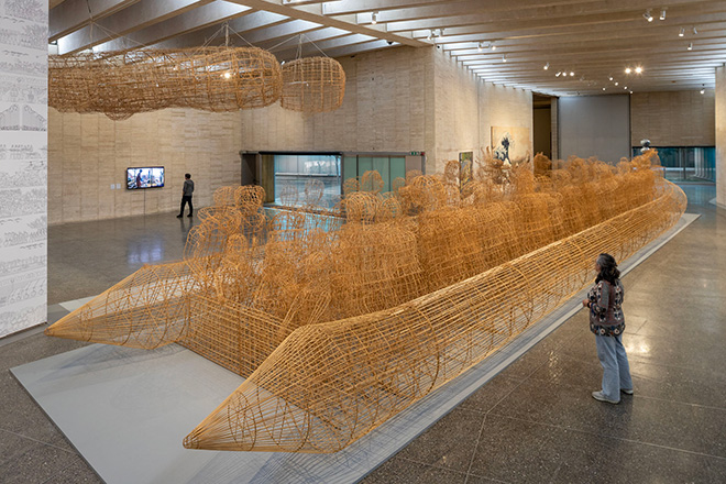 Ai Weiwei. Don Quixote, installation view, MUSAC (Museo di arte contemporanea di Castiglia e Leon). Life Cycle, 2008. Bamboo, sisal twine and silk. 17,8 x 4,53 x 2,6 m